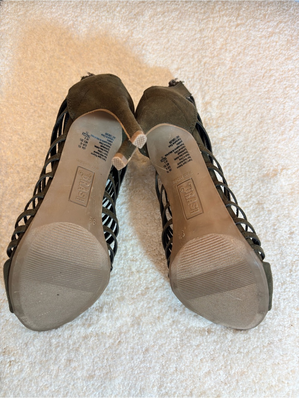 Brash Olive Suede Strappy High Heel Sandal - Picture 11 of 14
